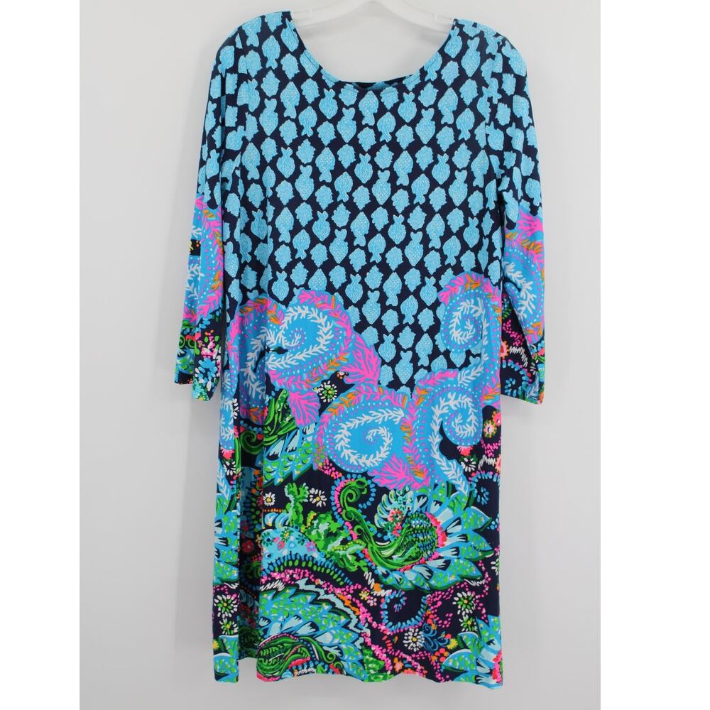 Lilly Pulitzer Ophelia Swing Dress Womens Large Blue Take Me To The Sea Fish